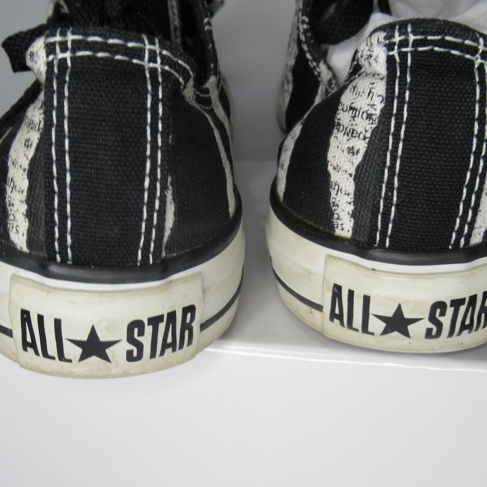 $10SALE CONVERSE All Star ZEBRA Stripe Black Off White Newsprint TENNIS SHOES W6
